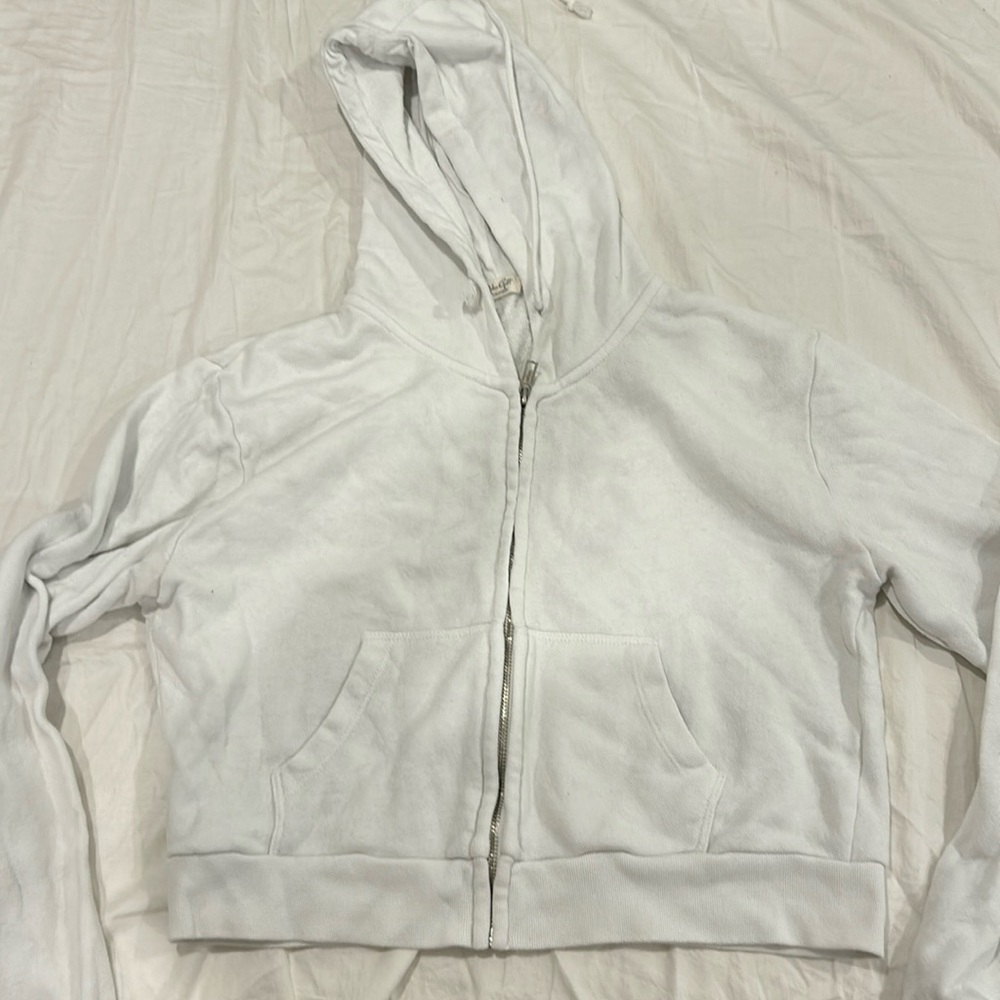 Brandy Melville - Cropped White Zip up Jacket - One Size